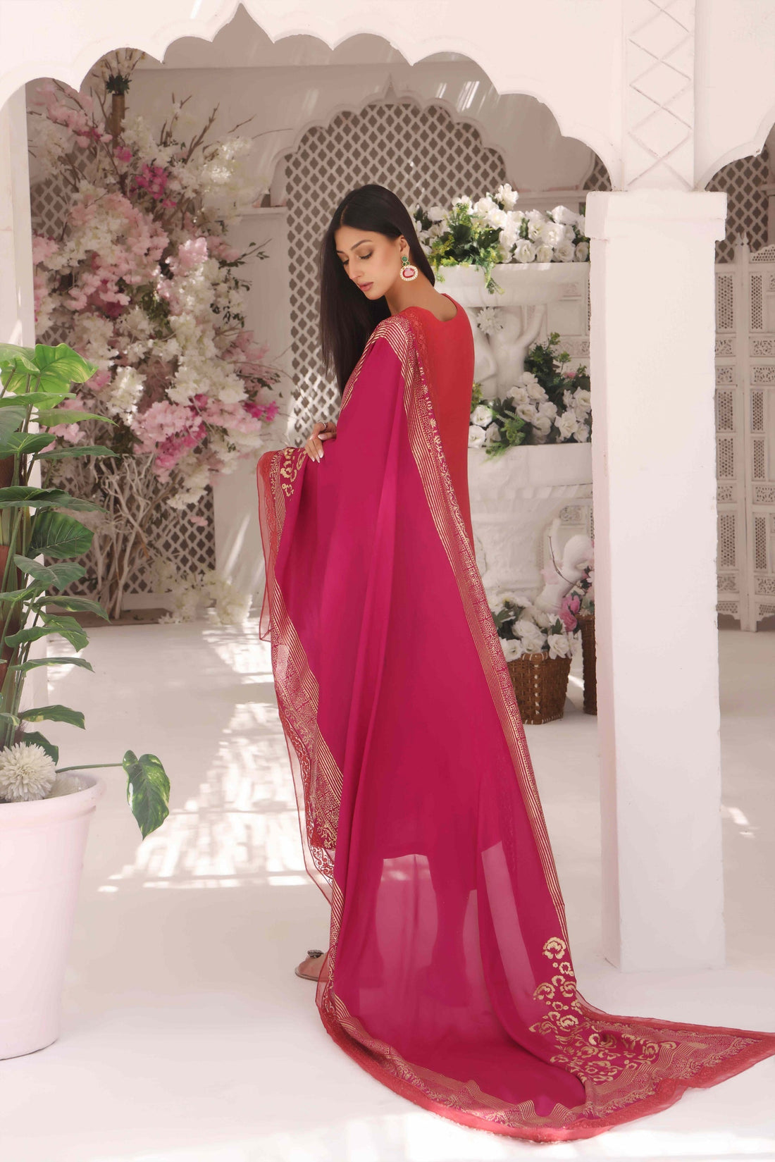 Wahajmkhan | Sitara Formals | CARROT PINK AND MAGENTA OUTFIT by Wahaj M.Khan - Designer Dress - Type: Ladies Clothes - Available at Libayah - 100% Original