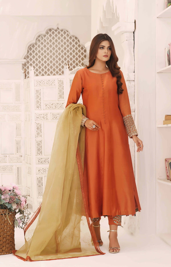 Wahajmkhan | Sitara Formals | RUST & DHANI OUTFIT by Wahaj M.Khan - Designer Dress - Type: Ladies Clothes - Available at Libayah - 100% Original