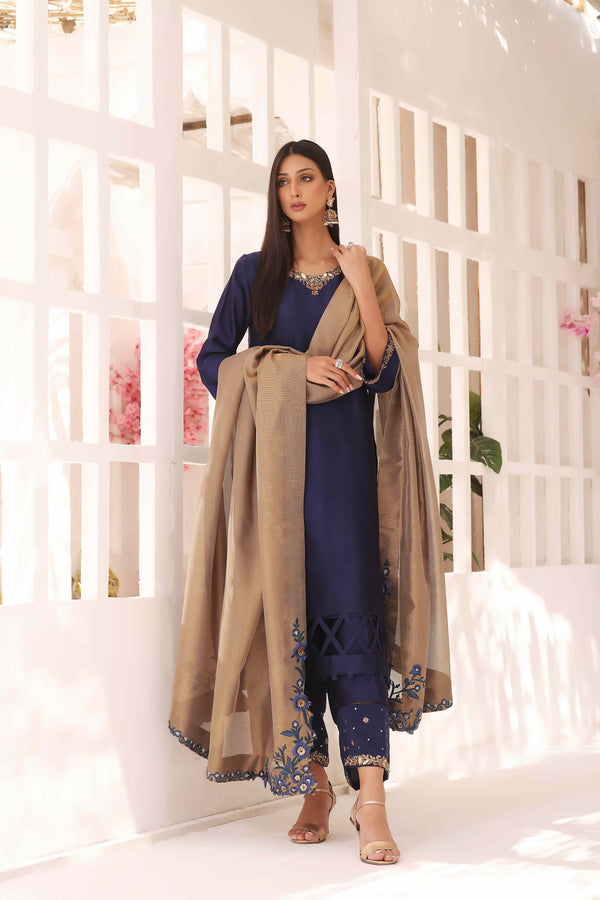 Wahajmkhan | Sitara Formals | NAVY & GOLD OUTFIT by Wahaj M.Khan - Designer Dress - Type: Ladies Clothes - Available at Libayah - 100% Original