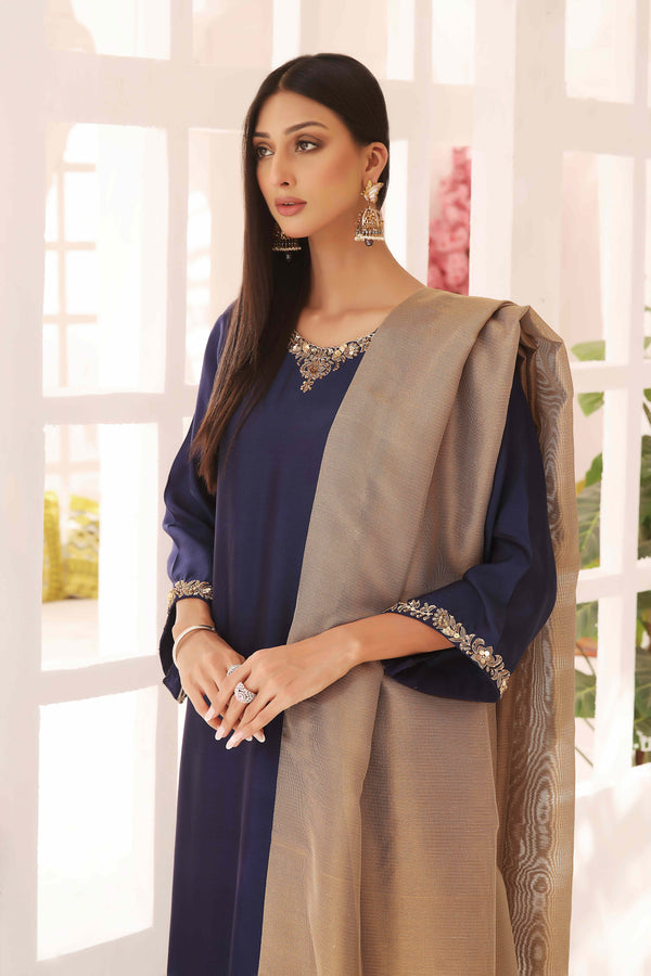 Wahajmkhan | Sitara Formals | NAVY & GOLD OUTFIT by Wahaj M.Khan - Designer Dress - Type: Ladies Clothes - Available at Libayah - 100% Original