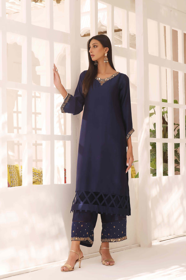 Wahajmkhan | Sitara Formals | NAVY & GOLD OUTFIT by Wahaj M.Khan - Designer Dress - Type: Ladies Clothes - Available at Libayah - 100% Original