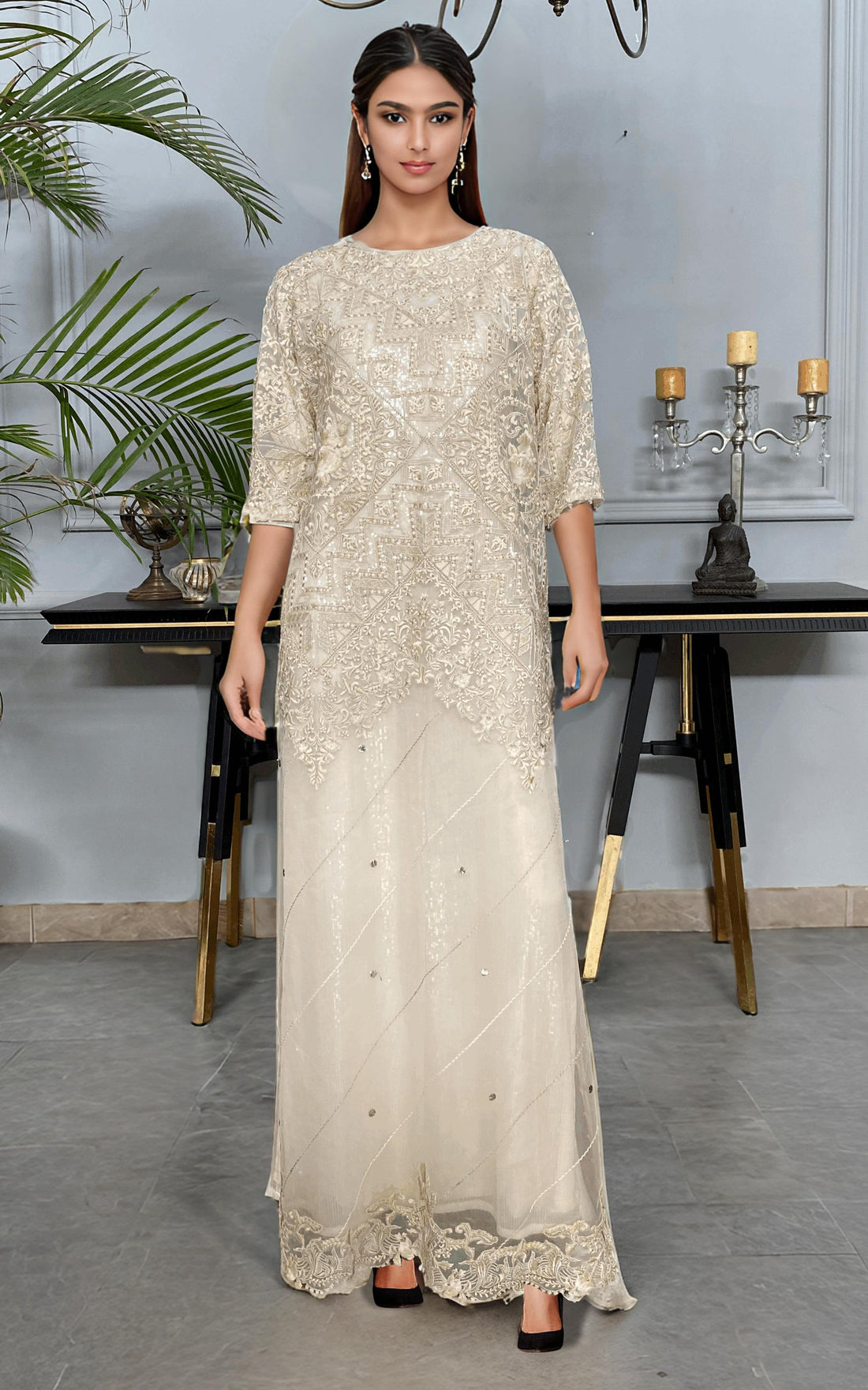 Threads and Motifs | Formal Dresses 25 | NET EMBROIDERED KAFTAN by Threads and Motifs - Designer Dress  - Type : Ladies Clothes - Available at Libayah - 100% Original 