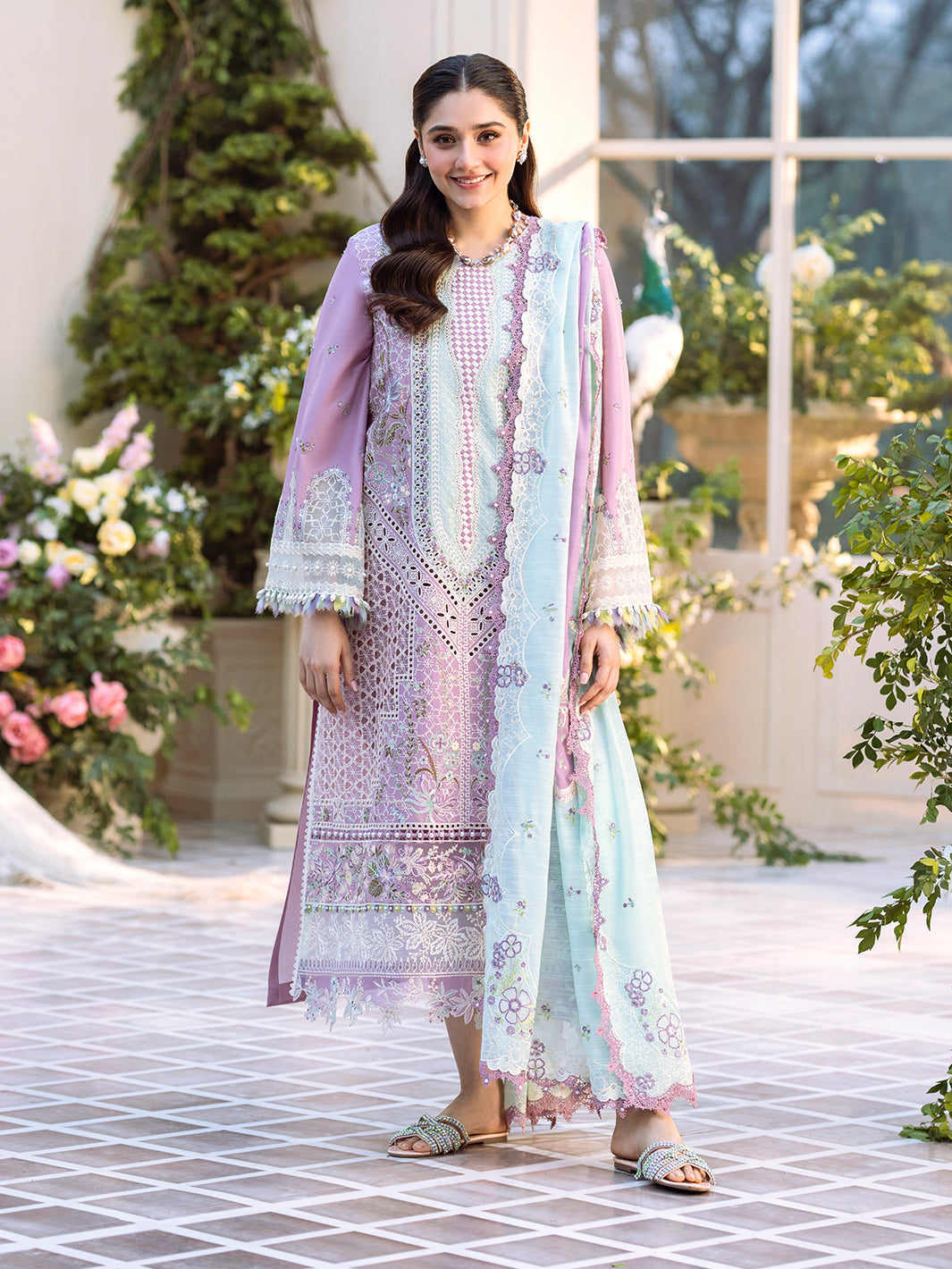Bin Ilyas | Freesia Embroidered Lawn 25 | 101 - B by Bin Ilyas - Designer Dress - Type: Ladies Clothes - Available at Libayah - 100% Original