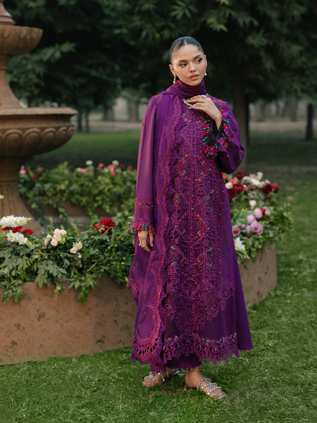 Bin Ilyas | Freesia Embroidered Lawn 25 | 105 - B by Bin Ilyas - Designer Dress - Type: Ladies Clothes - Available at Libayah - 100% Original