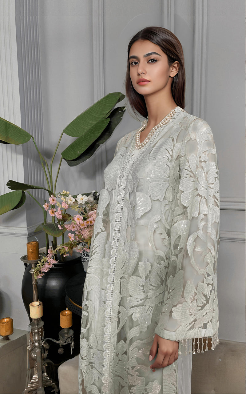 Threads and Motifs | Formal Dresses 25 | Net Embroidered Jacket With Trouser by Threads and Motifs - Designer Dress  - Type : Ladies Clothes - Available at Libayah - 100% Original 