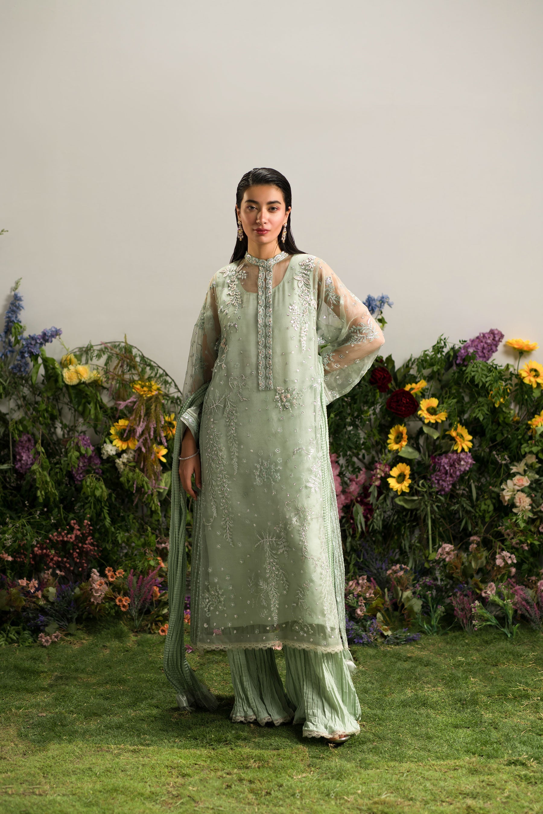 Ammara Khan | Lily Luxury Formals 24 | MINTY CRUSHED PANT SET (D-09) by Ammara Khan - Designer Dress - Type: Ladies Clothes - Available at Libayah - 100% Original