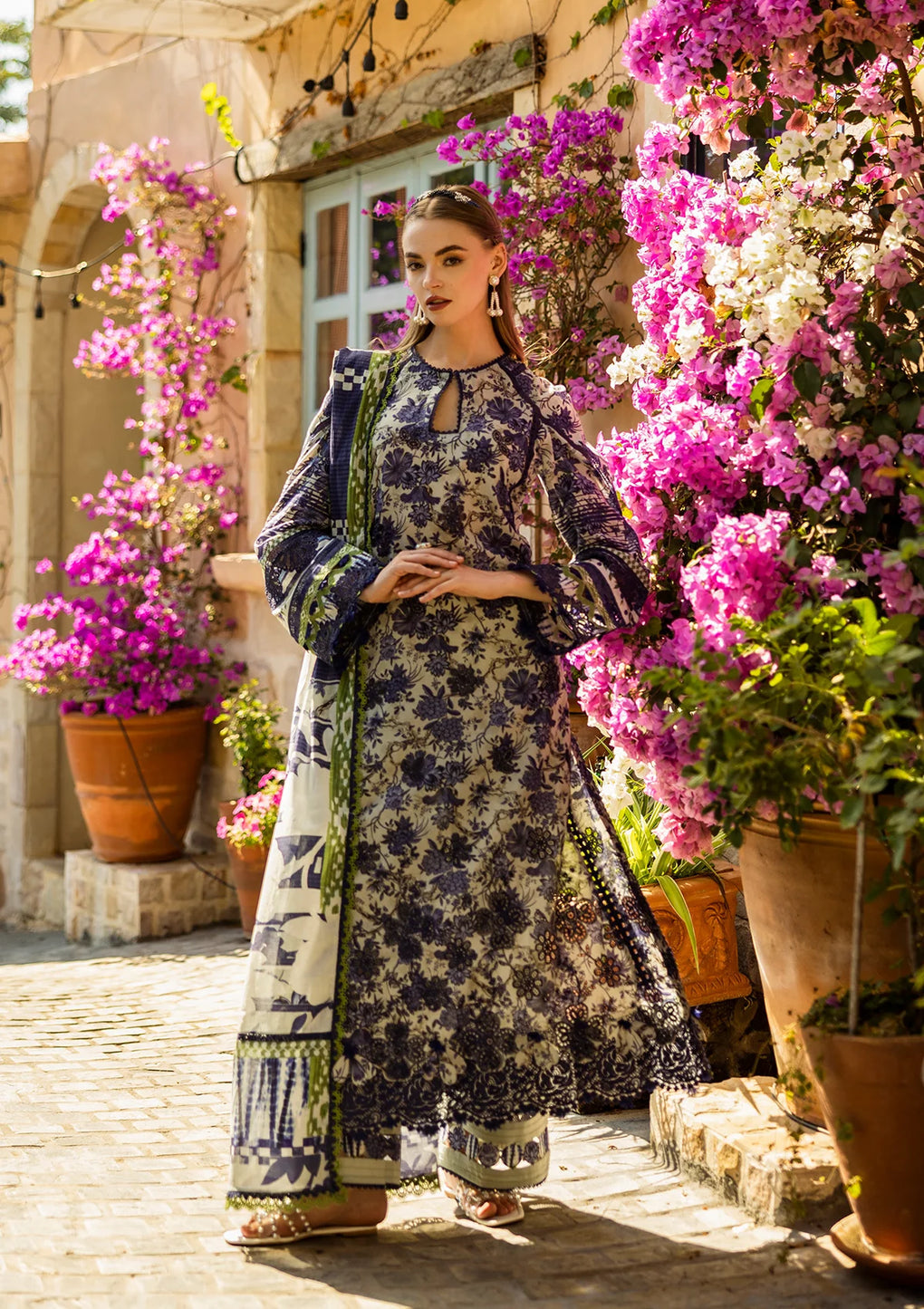 Elaf Premium | Print Chikankari 25 | ELK-01A BLUE BLOSSOM by Elaf Premium - Designer Dress - Type: Ladies Clothes - Available at Libayah - 100% Original
