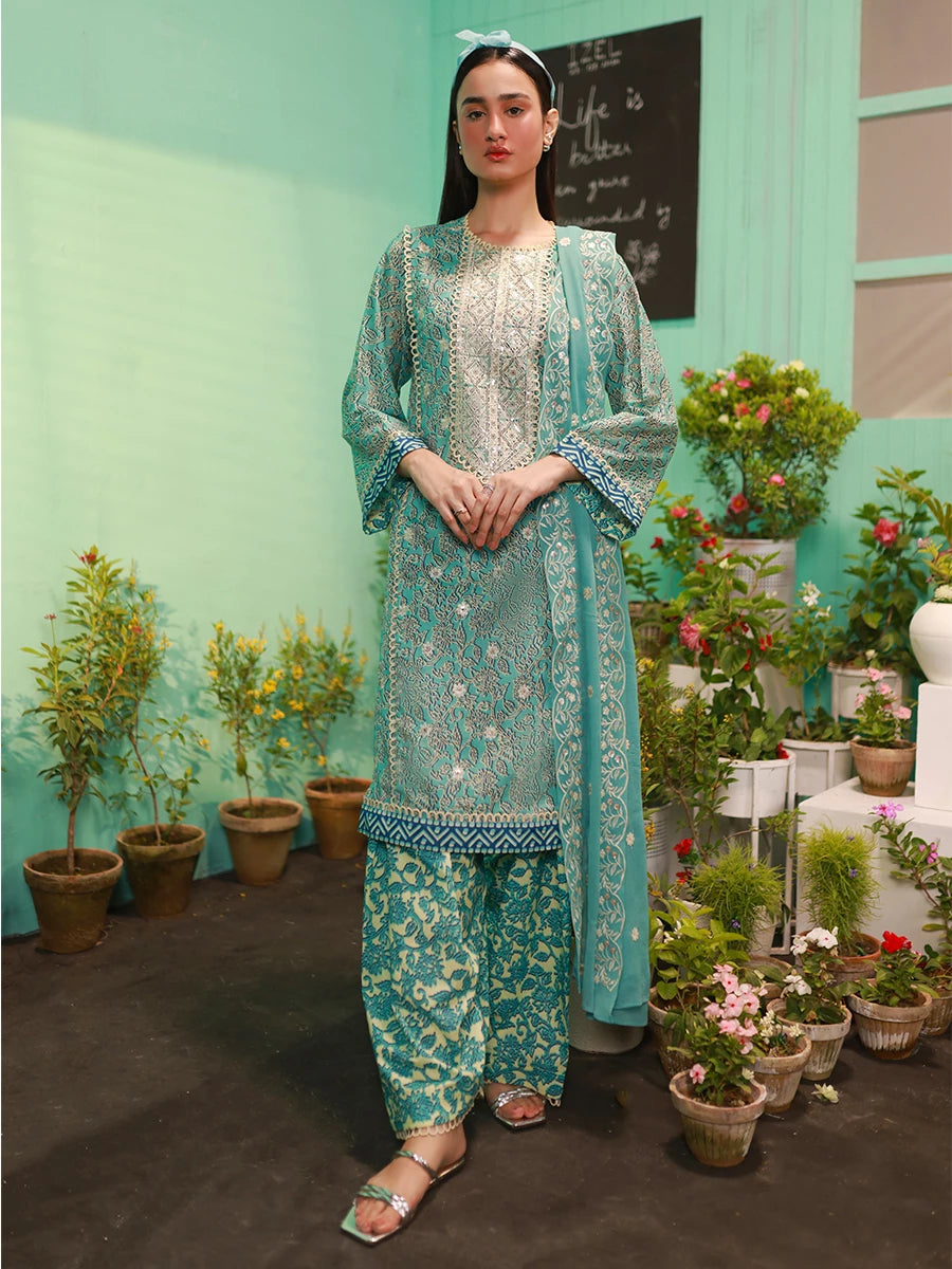 Salitex | Izel Lawn 24 | SKY BLOOM - LUXURY LAWN EMBROIDERED SUIT by Salitex - Designer Dress - Type: Casuals - Available at Libayah - 100% Original