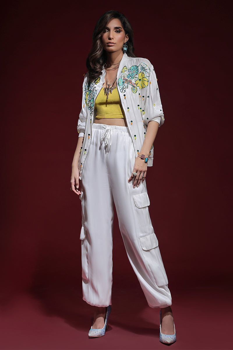 Wardha Saleem | Luxury Pret Fusion Wear | ZARA BOMBER JACKET WITH CARGO PANTS (2PC) by Wardha Saleem - Designer Dress - Type: Ladies Clothes - Available at Libayah - 100% Original