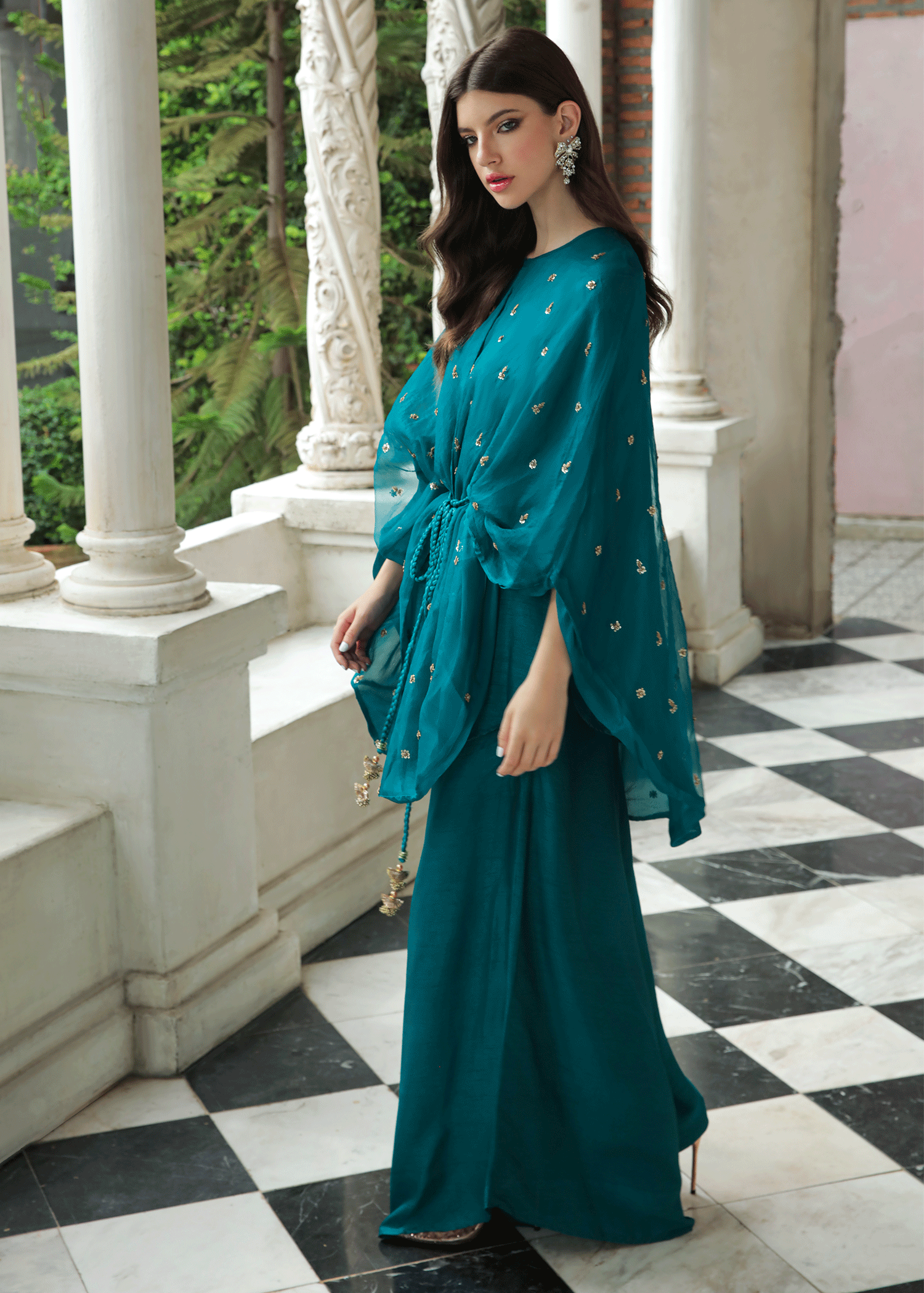 Purple Haze Pret Studio | Apsara Formals | Deep Turquoise Organza Wrap Outfit by Purple Haze - Designer Dress - Type: Ladies Clothes - Available at Libayah - 100% Original