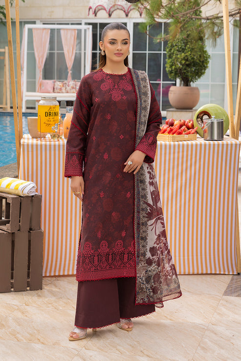 Saad Shaikh | Lawn 25 | Mehroon - Twilight Flora by Saad Shaikh - Designer Dress - Type: Ladies Clothes - Available at Libayah - 100% Original