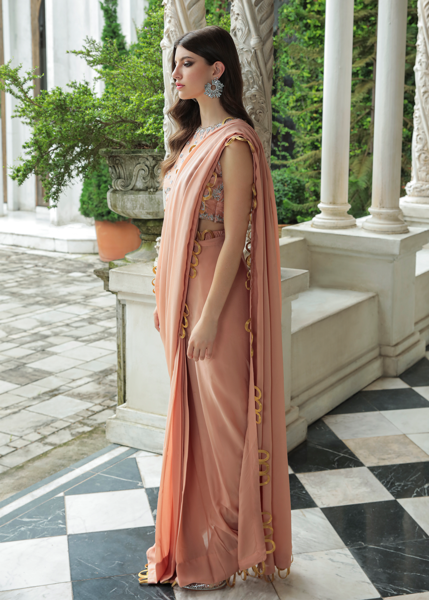 Purple Haze Pret Studio | Apsara Formals | Salmon Pink Saree Pants by Purple Haze - Designer Dress - Type: Ladies Clothes - Available at Libayah - 100% Original