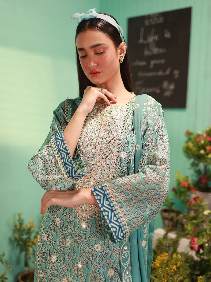Salitex | Izel Lawn 24 | SKY BLOOM - LUXURY LAWN EMBROIDERED SUIT by Salitex - Designer Dress - Type: Casuals - Available at Libayah - 100% Original