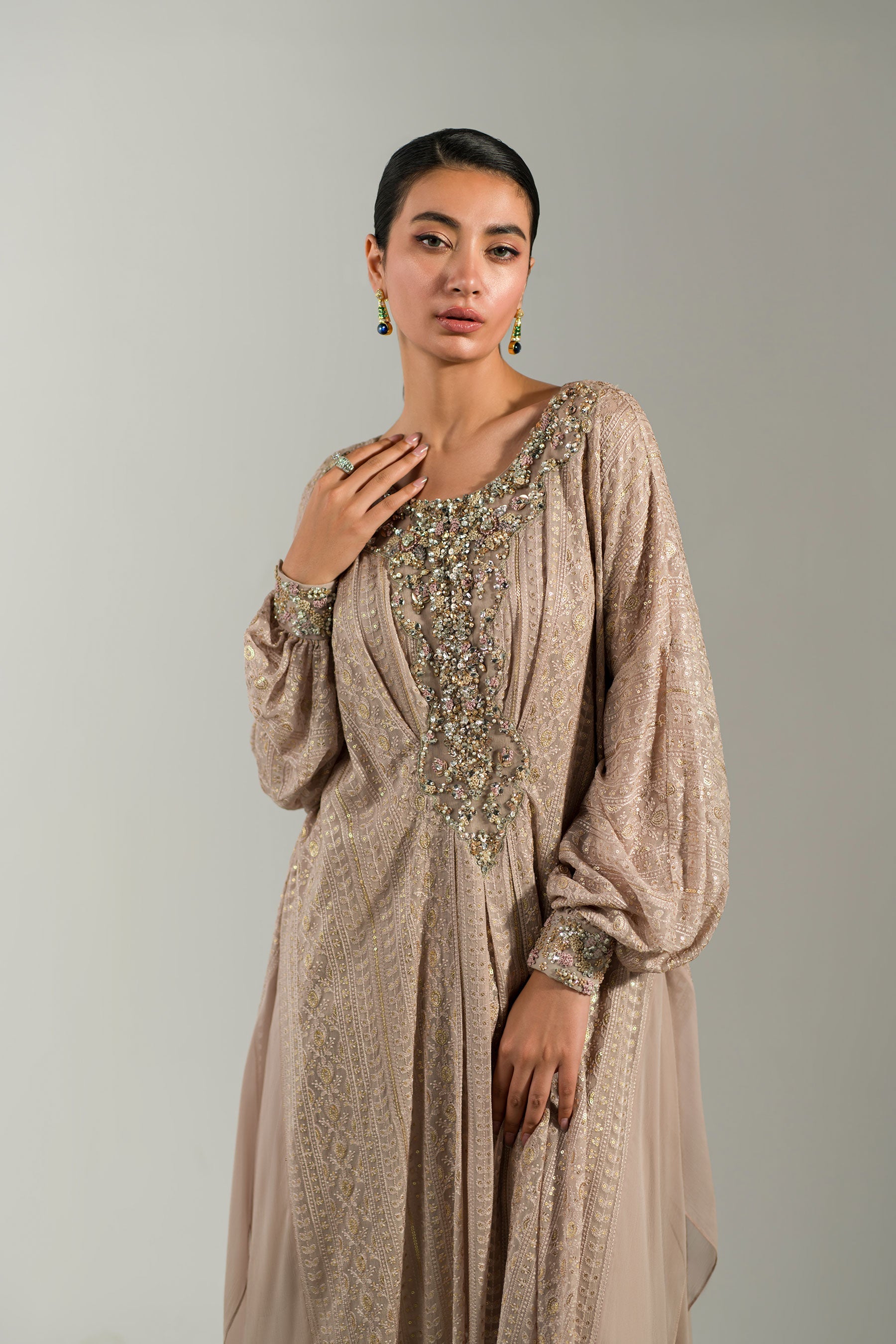 Ammara Khan | Lily Luxury Formals 24 | NUDE ROSE KAFTAN (D-06) by Ammara Khan - Designer Dress - Type: Ladies Clothes - Available at Libayah - 100% Original