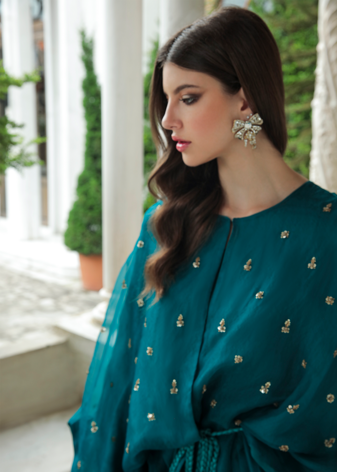 Purple Haze Pret Studio | Apsara Formals | Deep Turquoise Organza Wrap Outfit by Purple Haze - Designer Dress - Type: Ladies Clothes - Available at Libayah - 100% Original