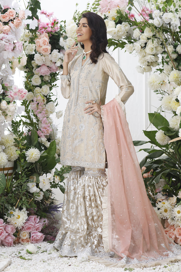 Wahajmkhan | Eden wedding Formals | GOLD GHARARA SUIT by Wahaj M.Khan - Designer Dress - Type: Ladies Clothes - Available at Libayah - 100% Original