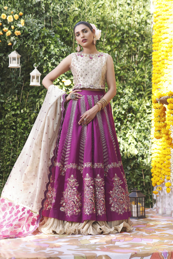 Wahajmbegum | Mehrunnisa Wedding Formals | PURPLE GOLD LEHNGA by Wahaj M.Khan - Designer Dress - Type: Ladies Clothes - Available at Libayah - 100% Original