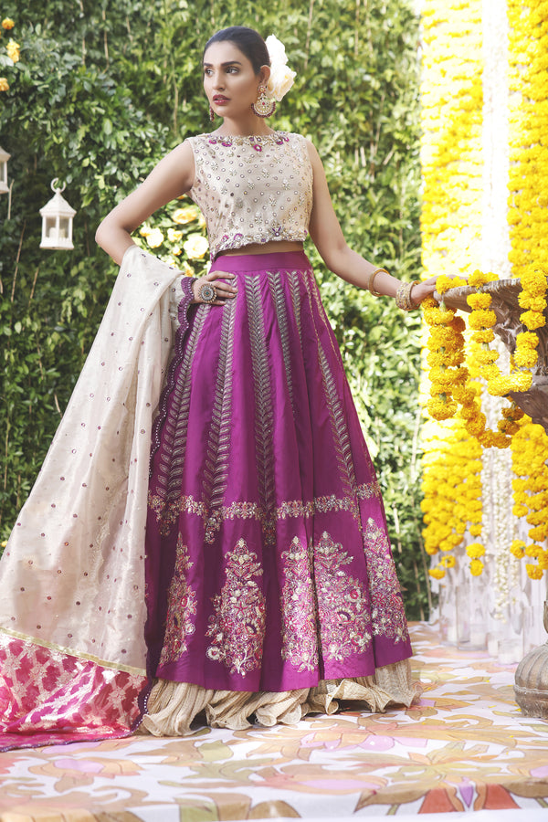 Wahajmbegum | Mehrunnisa Wedding Formals | PURPLE GOLD LEHNGA by Wahaj M.Khan - Designer Dress - Type: Ladies Clothes - Available at Libayah - 100% Original
