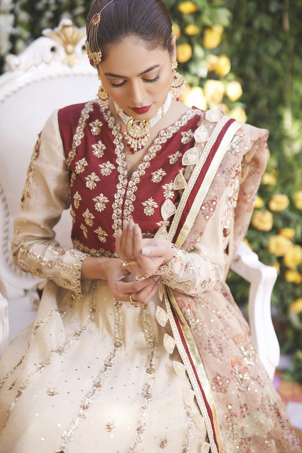 Wahajmbegum | Mehrunnisa Wedding Formals | MAROON IVORY ANARKALI by Wahaj M.Khan - Designer Dress - Type: Ladies Clothes - Available at Libayah - 100% Original