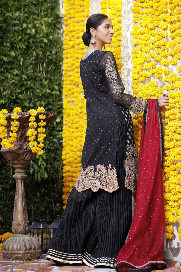 Wahajmbegum | Mehrunnisa Wedding Formals | BLACK & MAROON COUTURE OUTFIT by Wahaj M.Khan - Designer Dress - Type: Ladies Clothes - Available at Libayah - 100% Original