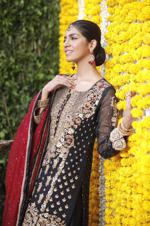 Wahajmbegum | Mehrunnisa Wedding Formals | BLACK & MAROON COUTURE OUTFIT by Wahaj M.Khan - Designer Dress - Type: Ladies Clothes - Available at Libayah - 100% Original
