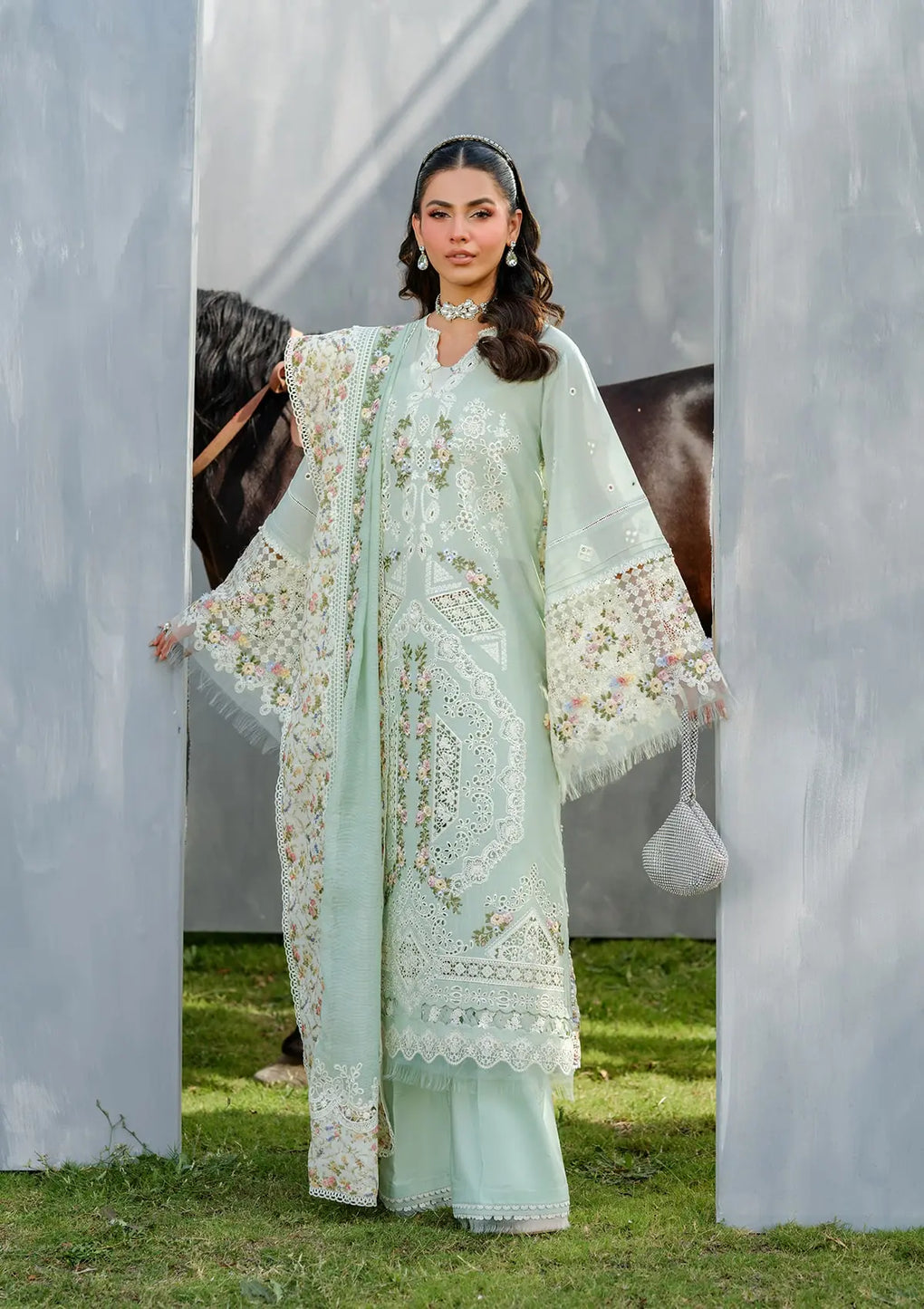Elaf Premium | Luxury Lawn 25 | ELH-4B FROSTEL by Elaf Premium - Designer Dress - Type: Ladies Clothes - Available at Libayah - 100% Original