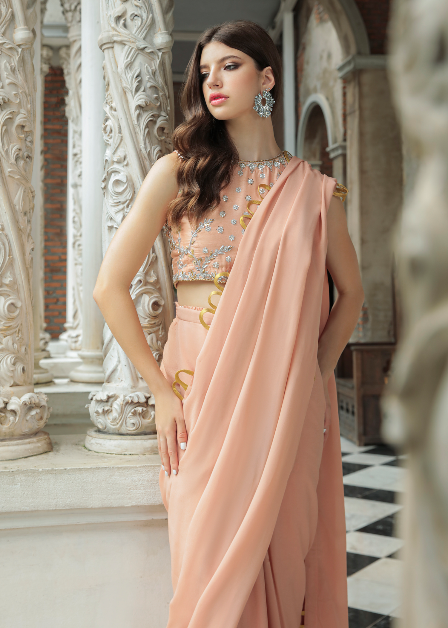 Purple Haze Pret Studio | Apsara Formals | Salmon Pink Saree Pants by Purple Haze - Designer Dress - Type: Ladies Clothes - Available at Libayah - 100% Original