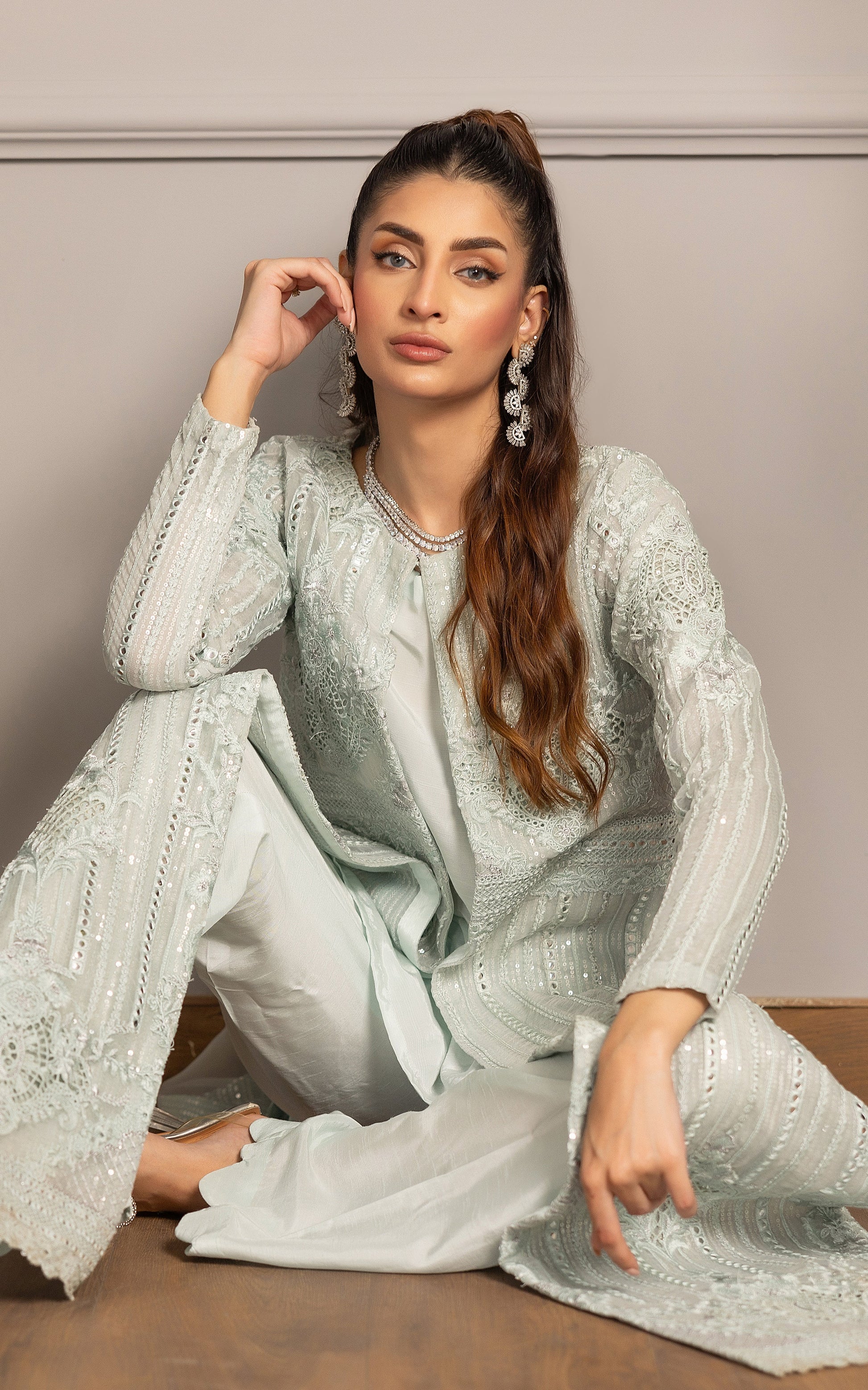 Threads and Motifs | Formal Dresses 25 | Organza Embroidered Jacket With Inner by Threads and Motifs - Designer Dress  - Type : Ladies Clothes - Available at Libayah - 100% Original 