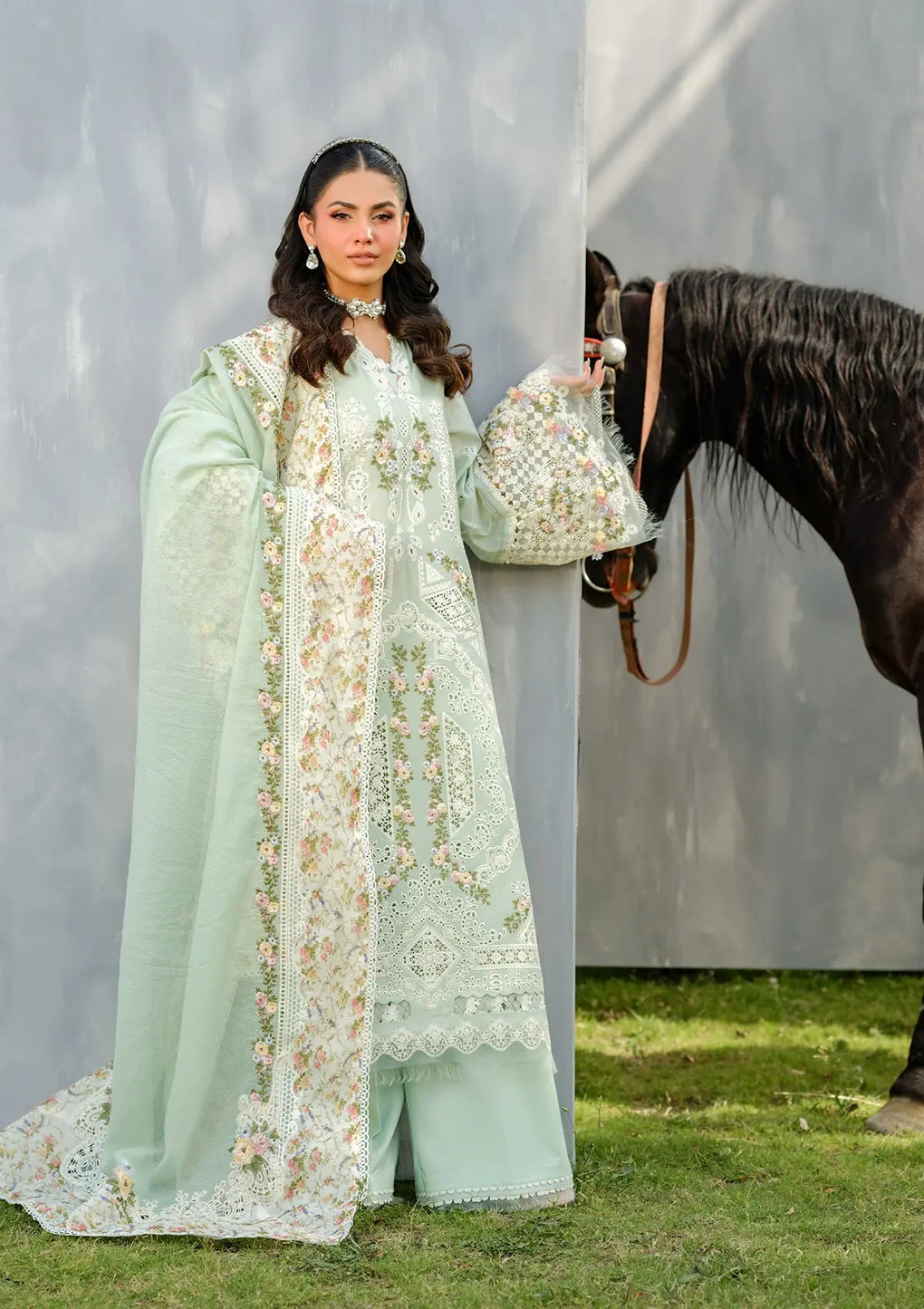 Elaf Premium | Luxury Lawn 25 | ELH-4B FROSTEL by Elaf Premium - Designer Dress - Type: Ladies Clothes - Available at Libayah - 100% Original