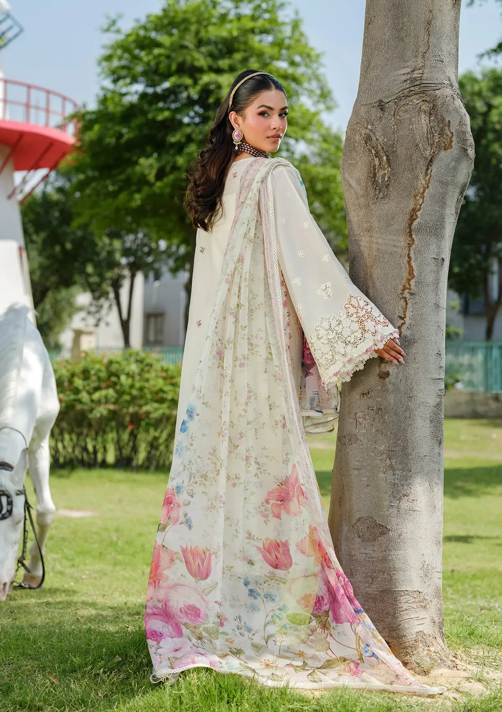 Elaf Premium | Luxury Lawn 25 | ELH-7A WHITE EMPRESS by Elaf Premium - Designer Dress - Type: Ladies Clothes - Available at Libayah - 100% Original