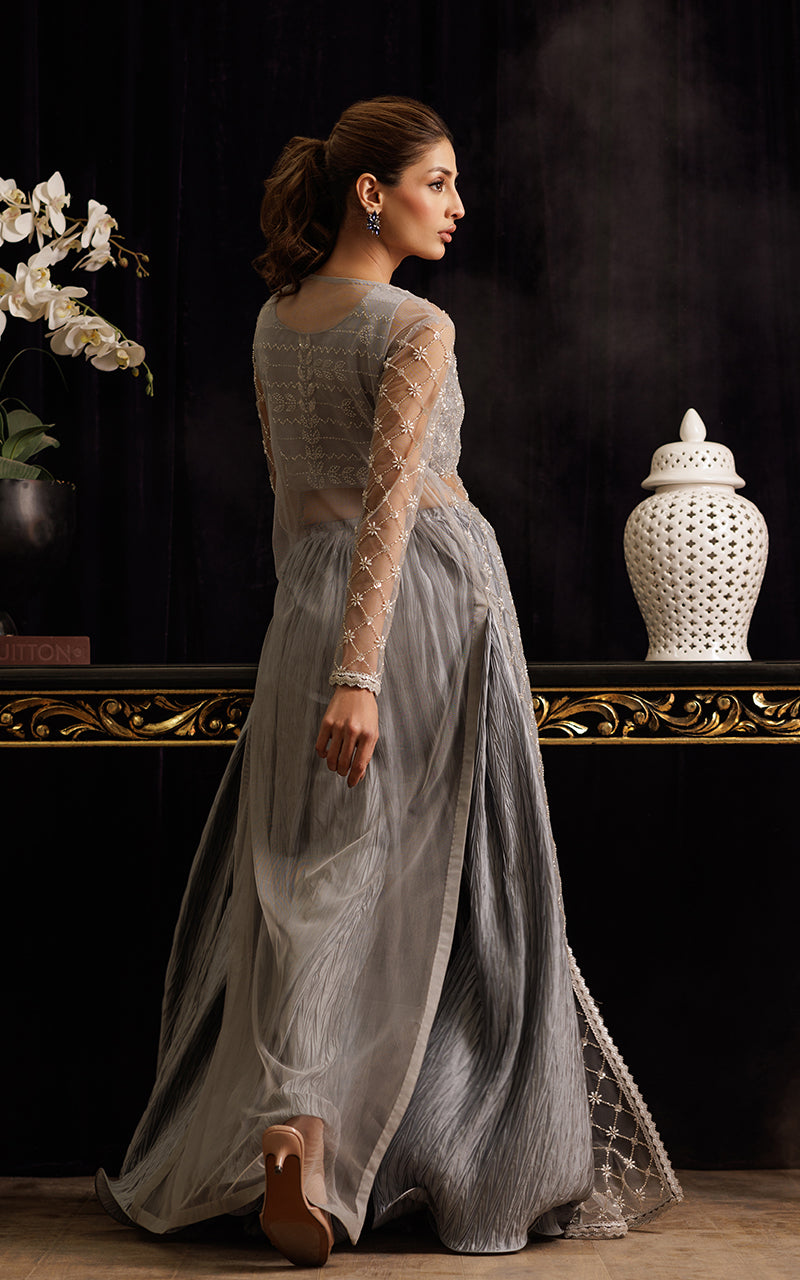 Threads and Motifs | Formal Dresses 25 | Net Embroidered Jacket with Tube and Skirt by Threads and Motifs - Designer Dress  - Type : Ladies Clothes - Available at Libayah - 100% Original 