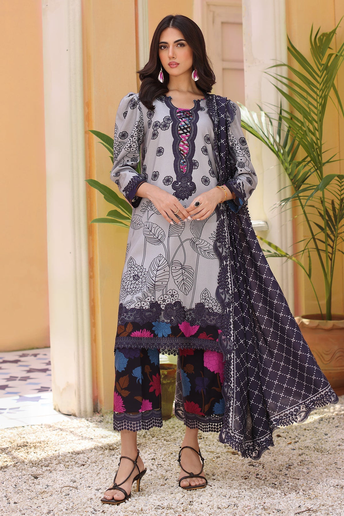 Charizma | Sheen Embroidered Linen Shawl | SHW4-05 by Charizma - Designer Dress - Type: Ladies Clothes - Available at Libayah - 100% Original