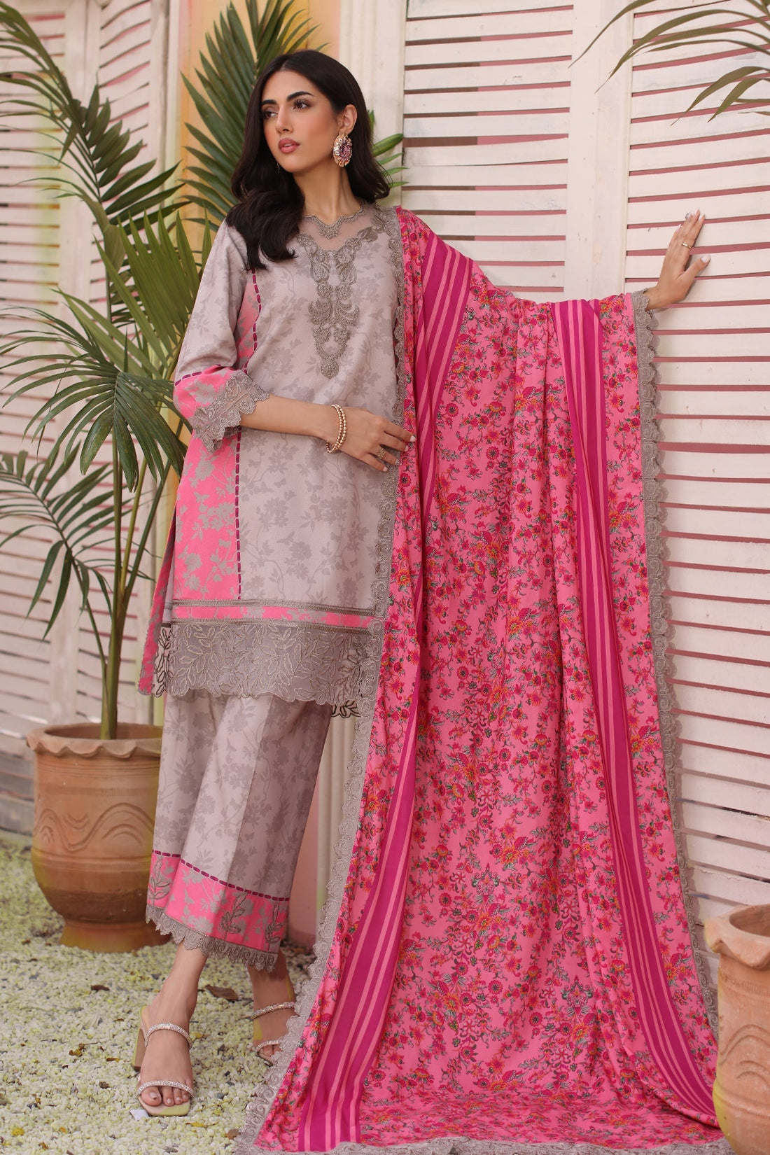 Charizma | Sheen Embroidered Linen Shawl | SHW4-04 by Charizma - Designer Dress - Type: Ladies Clothes - Available at Libayah - 100% Original