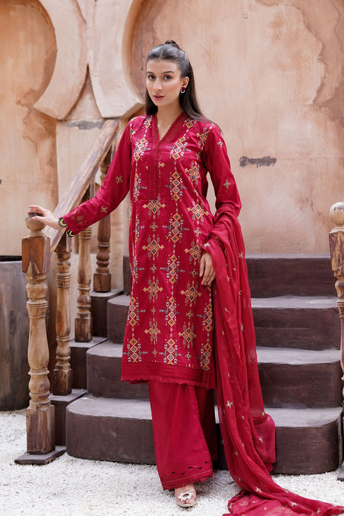 Kross Kulture | Luxury Baharaneh | Crimson KLX-00733 by Kross Kulture - Designer Dress - Type: Ladies Clothes - Available at Libayah - 100% Original