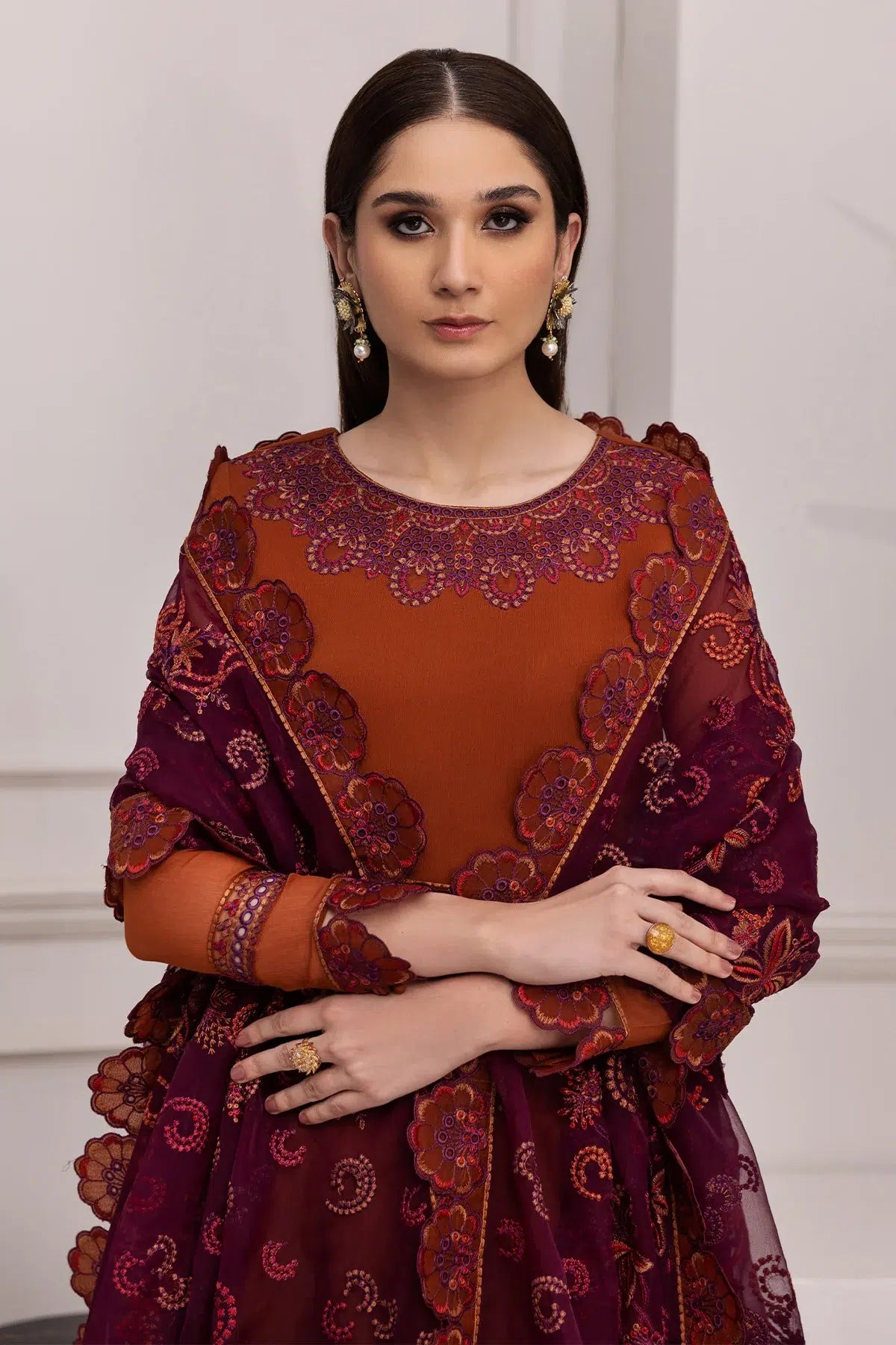 Alizeh | Formals Collection | Rust Dress 3 piece - RTW1011 by Alizeh - Designer Dress - Type: Ladies Clothes - Available at Libayah - 100% Original