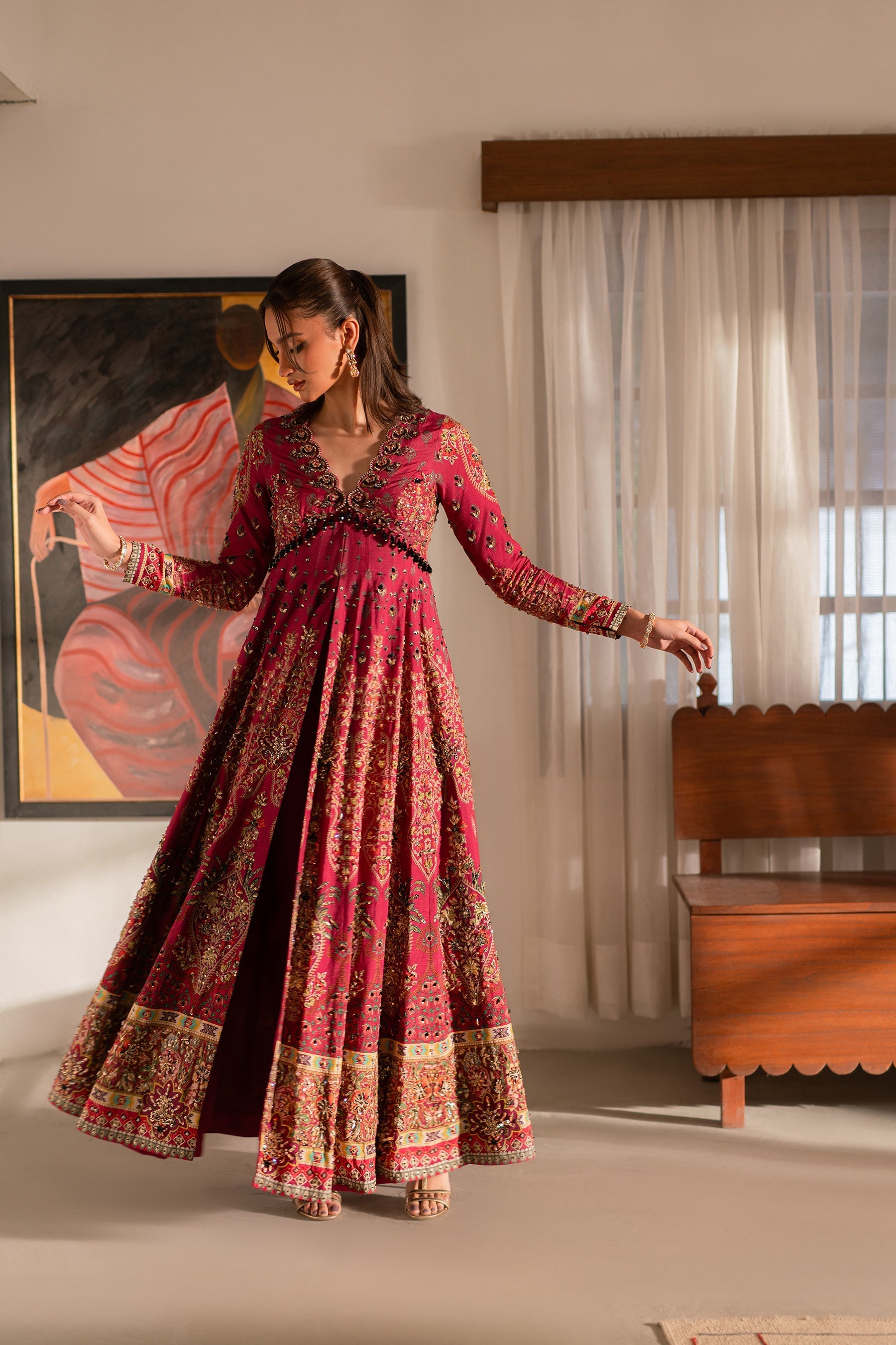 Ammara Khan | Ronaq Luxury Formals | Fuchsia Kalidar Peshwas (D-05) by Ammara Khan - Designer Dress - Type: Ladies Clothes - Available at Libayah - 100% Original