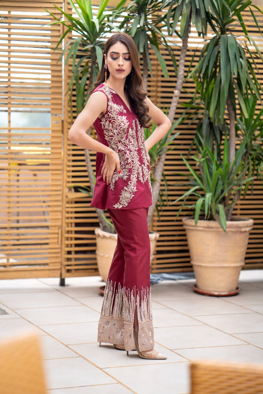 Ayesha and Usman | Grape Wine Luxury Pret | Vermillion by Ayesha and Usman - Designer Dress - Type: Ladies Clothes - Available at Libayah - 100% Original