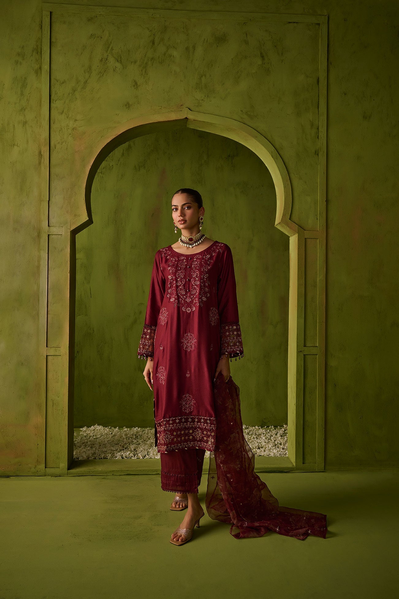 Dhanak | Festive Formals | SS24DU-3197 MAROON 3Pcs by Dhanak - Designer Dress - Type: Formal - Available at Libayah - 100% Original