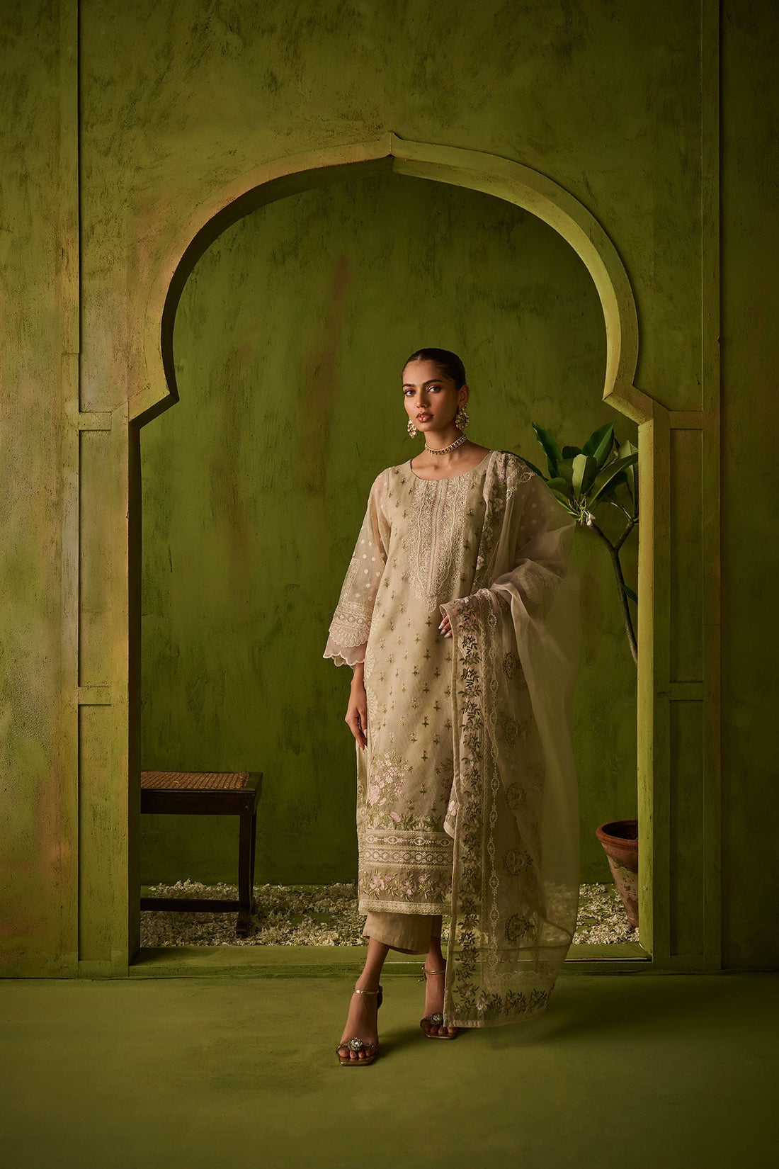 Dhanak | Festive Formals | SS24DU-3194 BEIGE 3Pcs by Dhanak - Designer Dress - Type: Luxury - Available at Libayah - 100% Original
