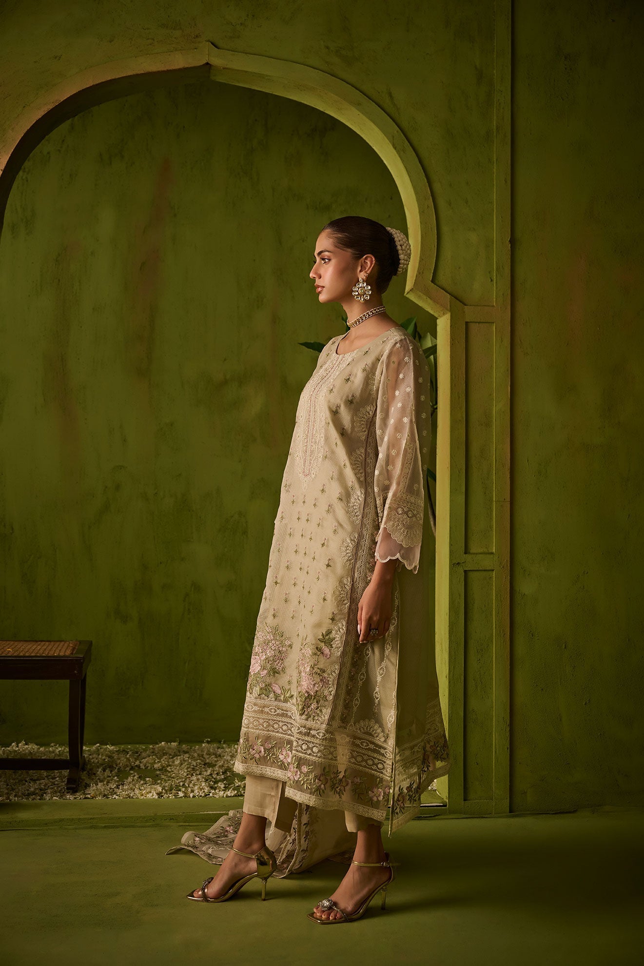 Dhanak | Festive Formals | SS24DU-3194 BEIGE 3Pcs by Dhanak - Designer Dress - Type: Luxury - Available at Libayah - 100% Original