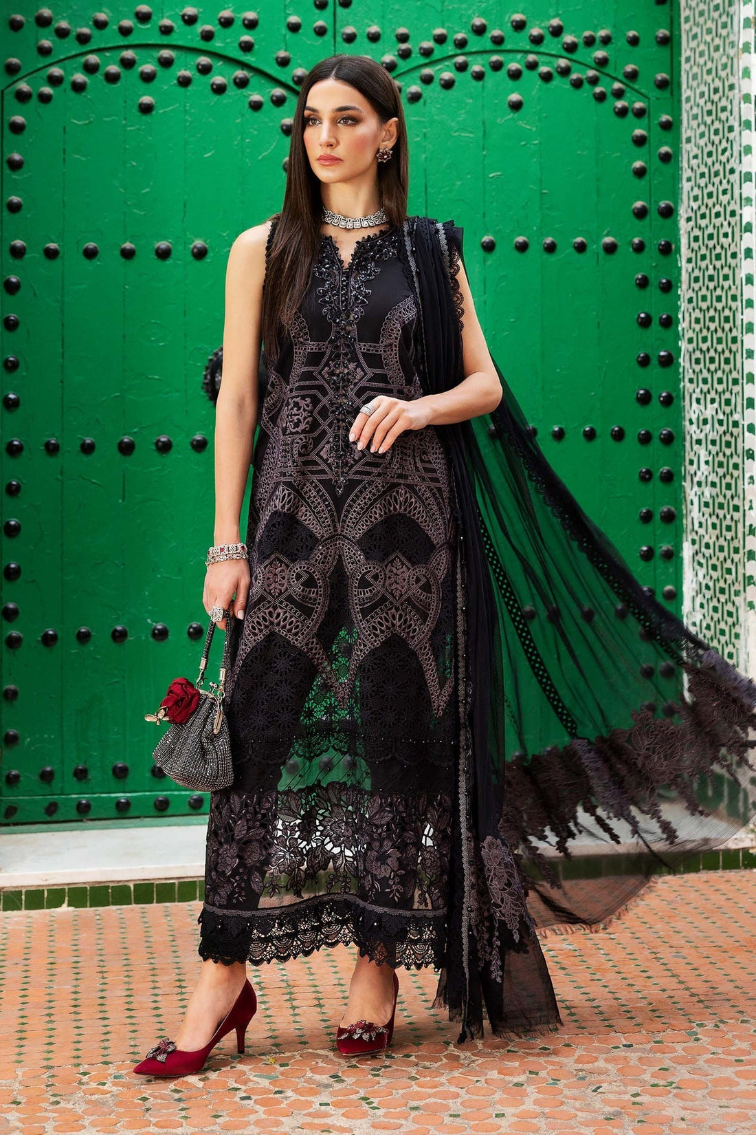 Maria B | Luxury Lawn 25 | D-2512-B by Maria B - Designer Dress - Type: Ladies Clothes - Available at Libayah - 100% Original