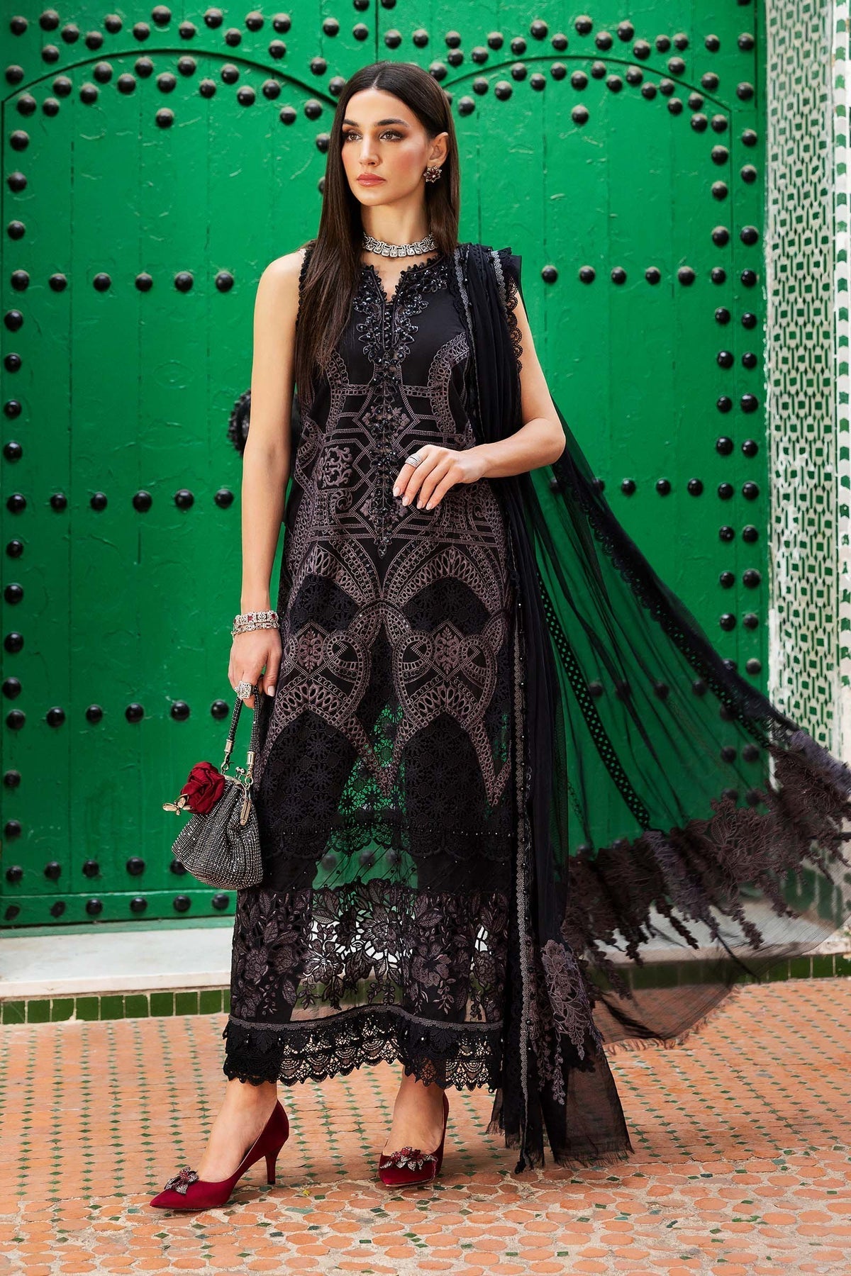 Maria B | Luxury Lawn 25 | D-2512-B by Maria B - Designer Dress - Type: Ladies Clothes - Available at Libayah - 100% Original