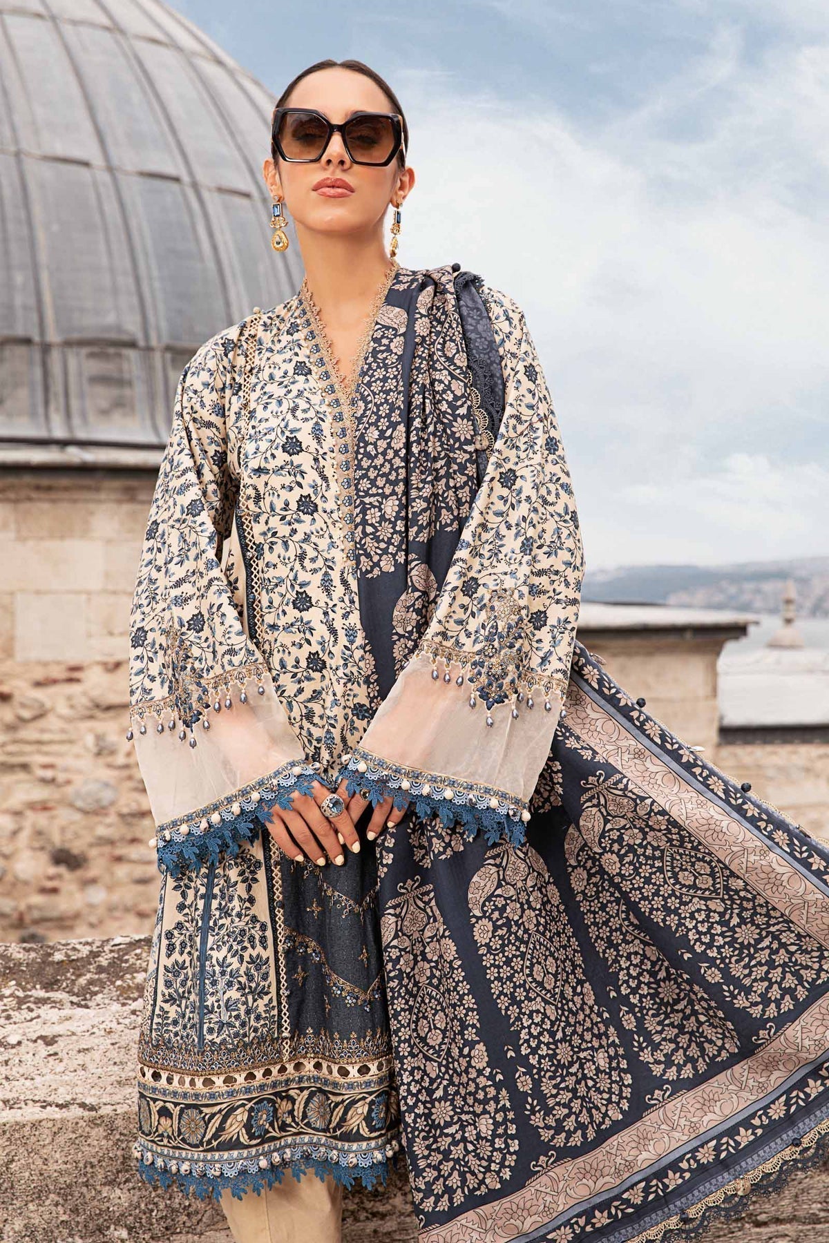 Maria B | M Prints Fall Edit 24 | MPT-2302-A by Maria B - Designer Dress  - Type : Ladies Clothes - Available at Libayah - 100% Original 