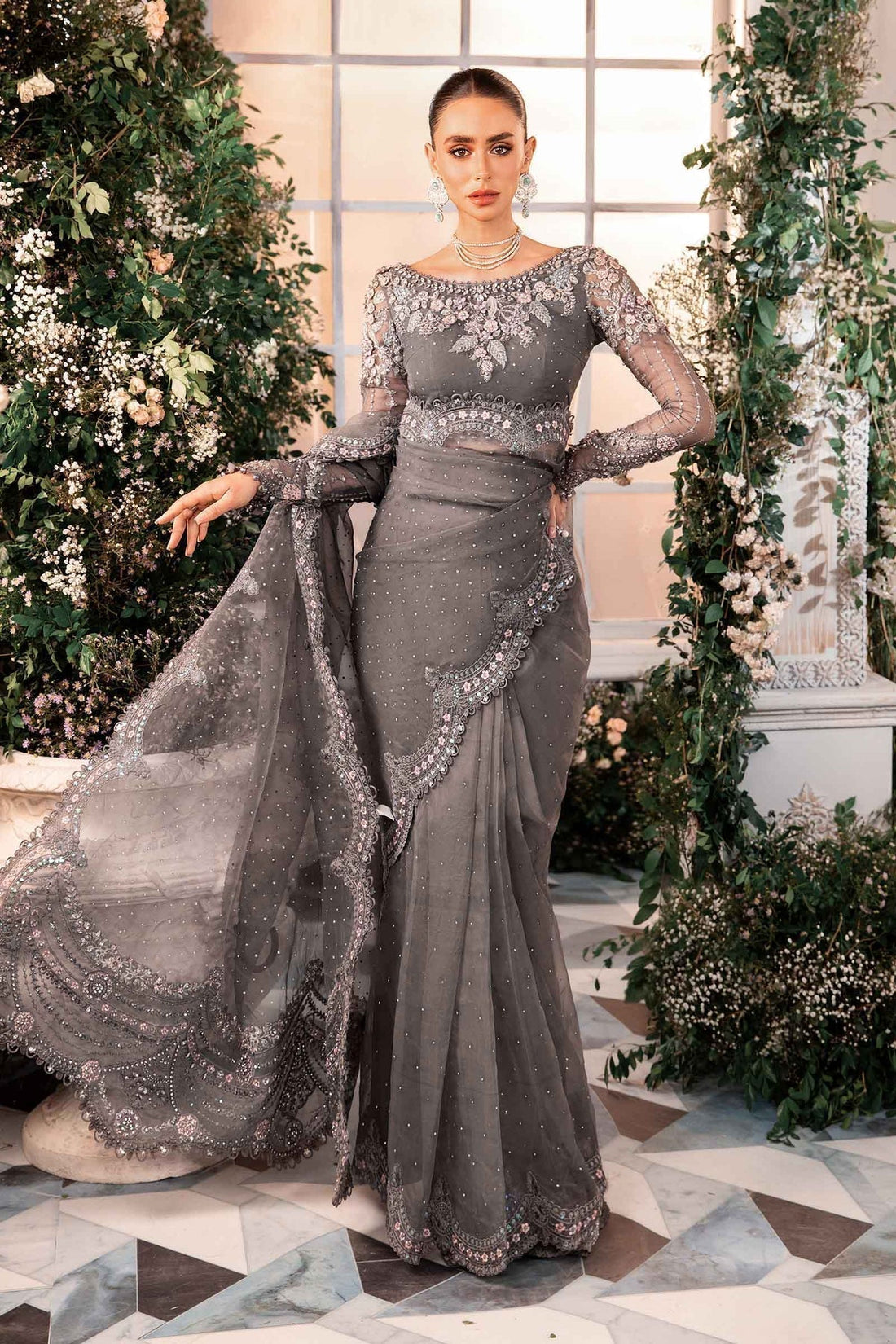 Maria B | Mbroidered Formals 24 | Organza Suit | BD-2902 by Maria B - Designer Dress  - Type : Wedding Dress - Available at Libayah - 100% Original 