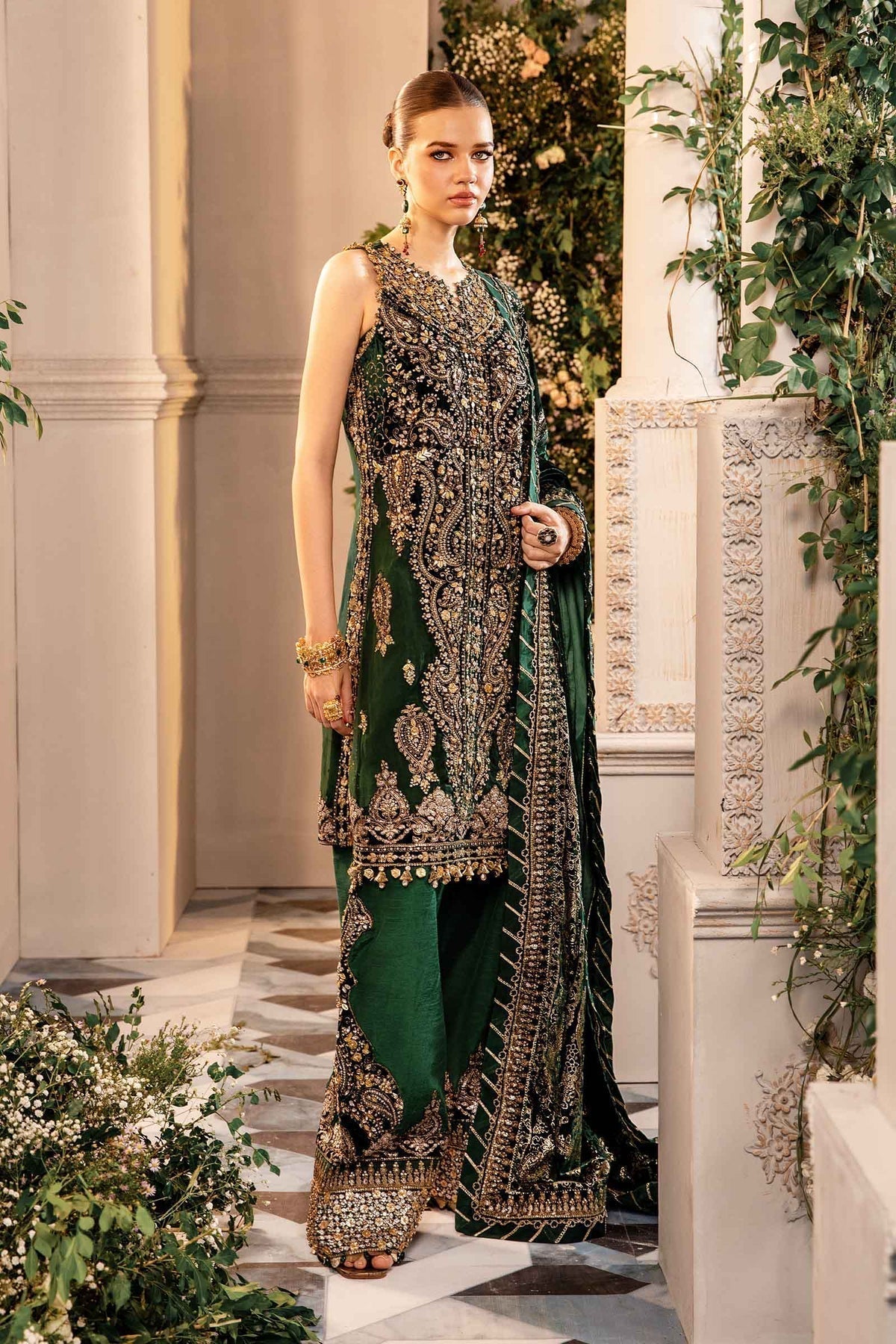 Maria B | Mbroidered Formals 24 | Velvet Suit | BD-2904 by Maria B - Designer Dress  - Type : Wedding Dress - Available at Libayah - 100% Original 