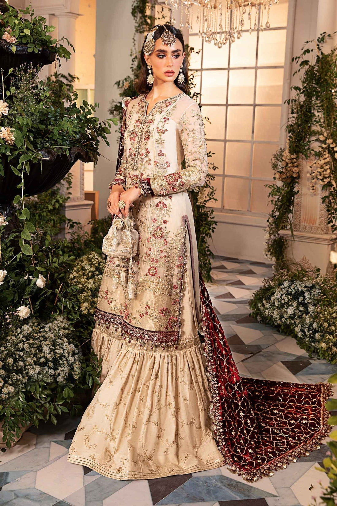 Maria B | Mbroidered Formals 24 | Velvet Suit | BD-2905 by Maria B - Designer Dress  - Type : Wedding Dress - Available at Libayah - 100% Original 