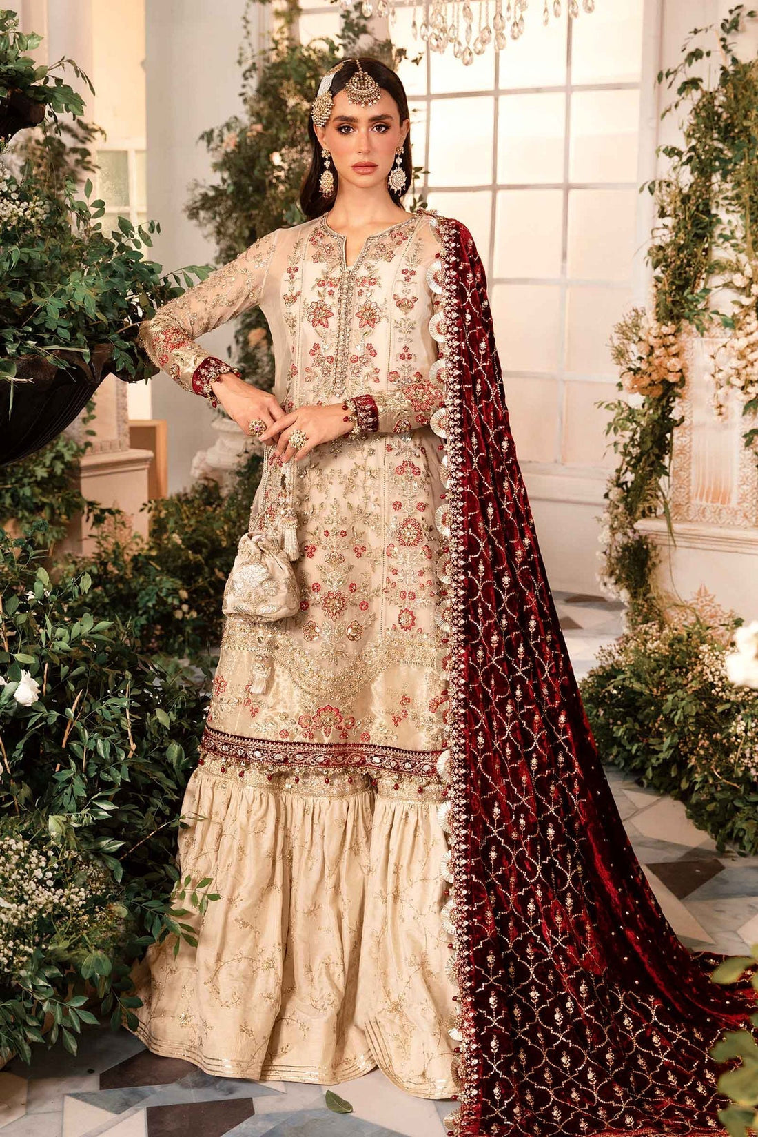 Maria B | Mbroidered Formals 24 | Velvet Suit | BD-2905 by Maria B - Designer Dress  - Type : Wedding Dress - Available at Libayah - 100% Original 