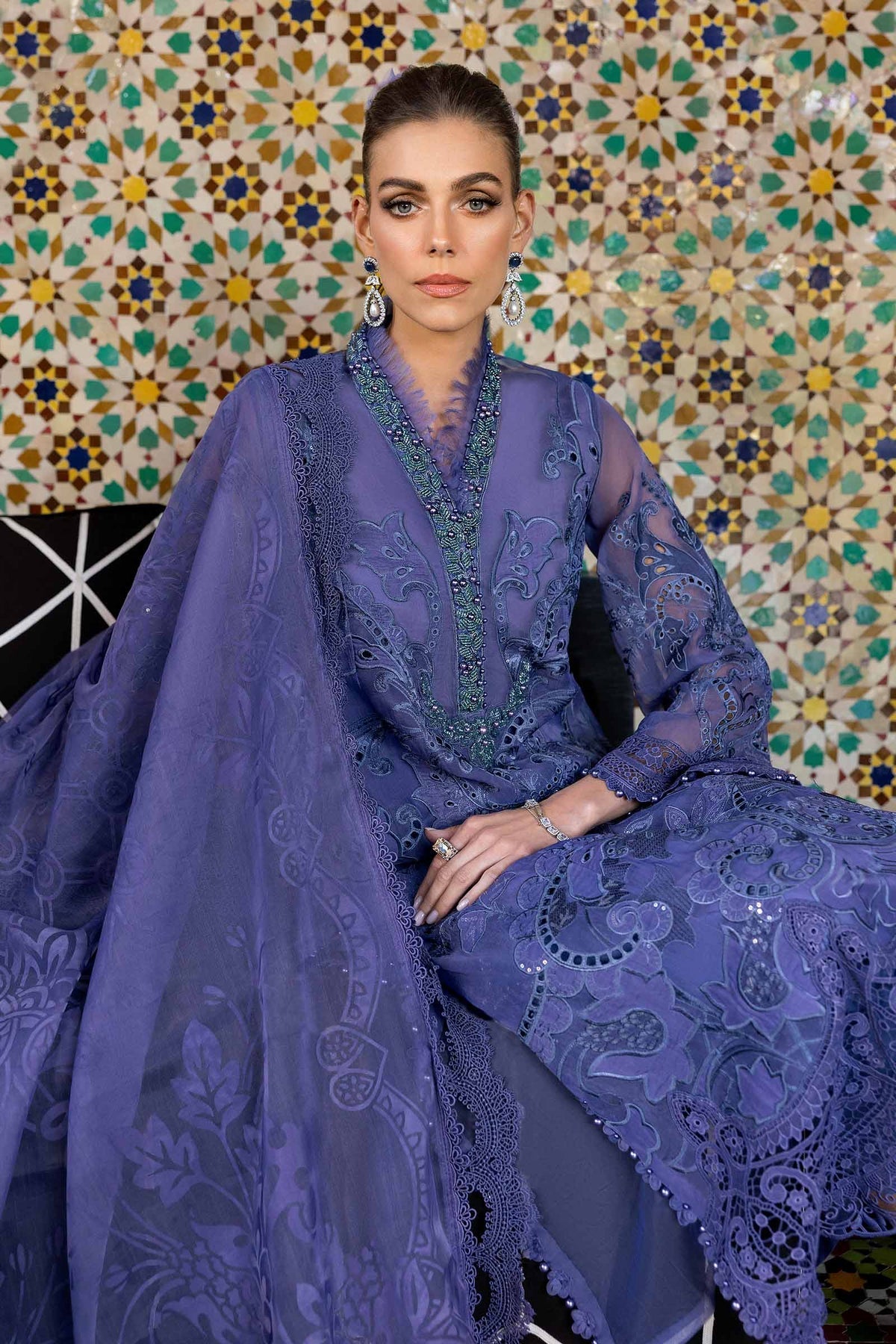 Maria B | Luxury Lawn 25 | D-2506-B by Maria B - Designer Dress - Type: Ladies Clothes - Available at Libayah - 100% Original