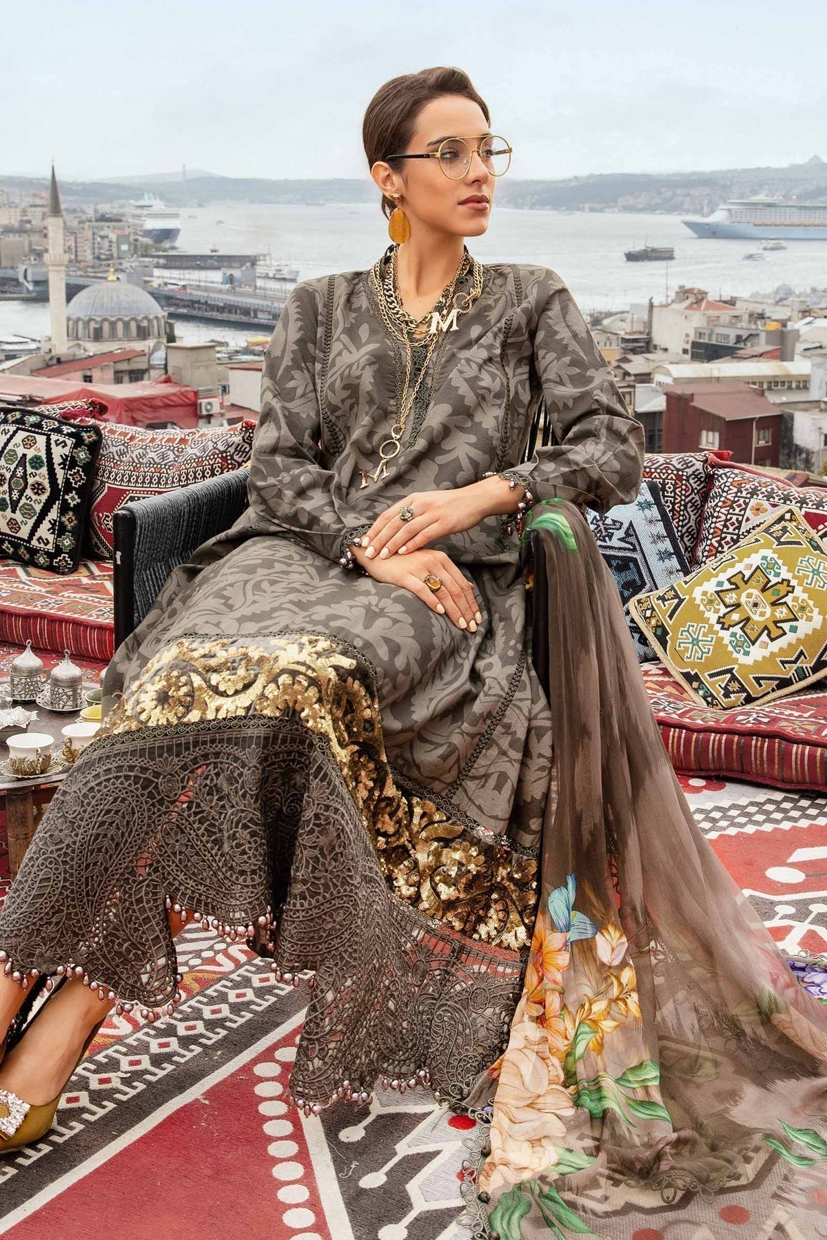 Maria B | M Prints Fall Edit 24 | MPT-2307-A by Maria B - Designer Dress  - Type : Ladies Clothes - Available at Libayah - 100% Original 