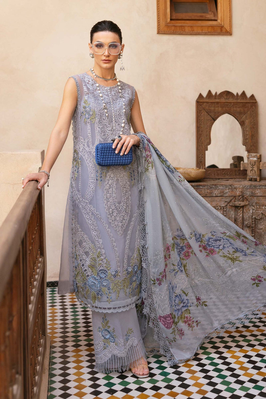Maria B | Luxury Lawn 25 | D-2509-B by Maria B - Designer Dress - Type: Ladies Clothes - Available at Libayah - 100% Original